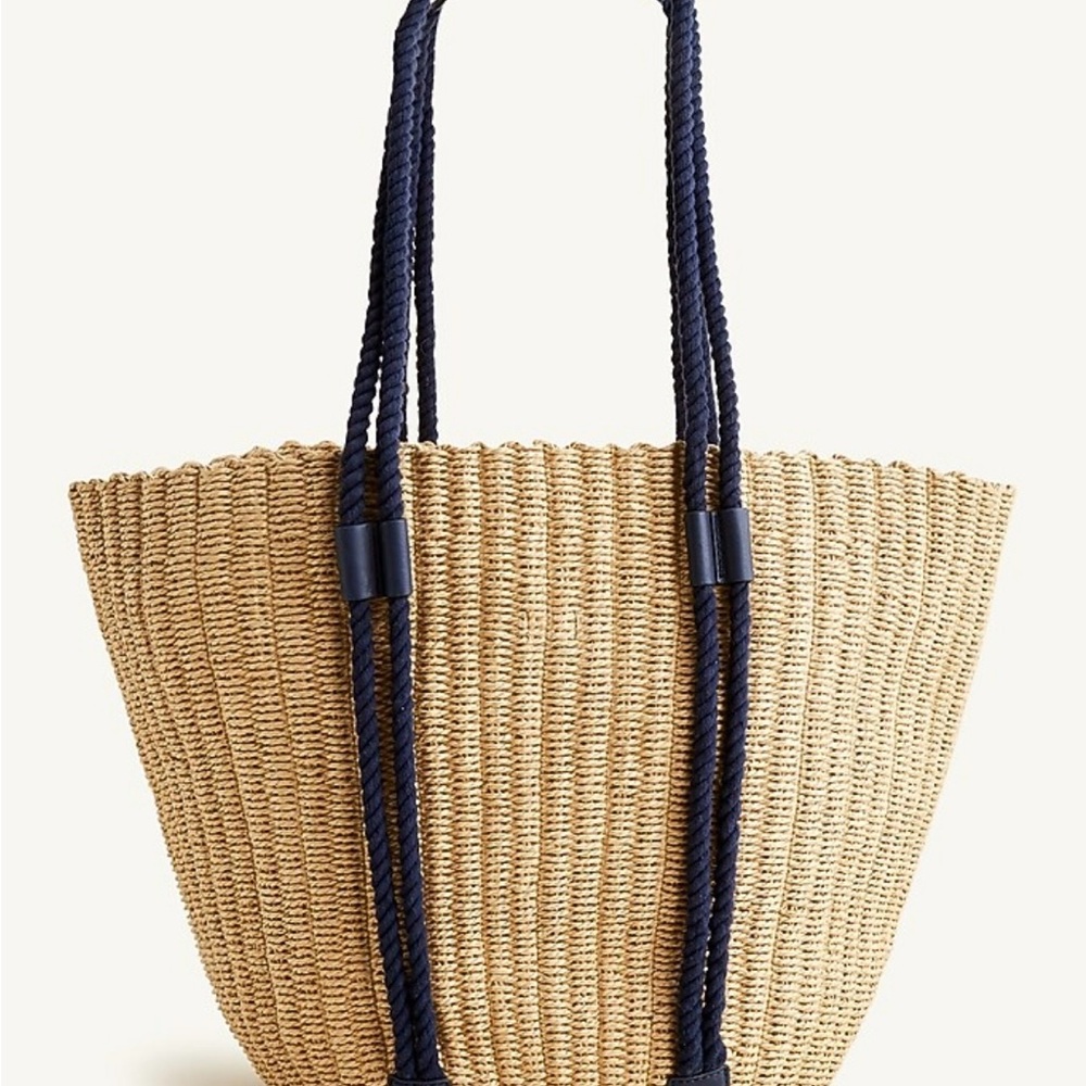 J. Crew Natural Straw Tote with Navy Rope Handles